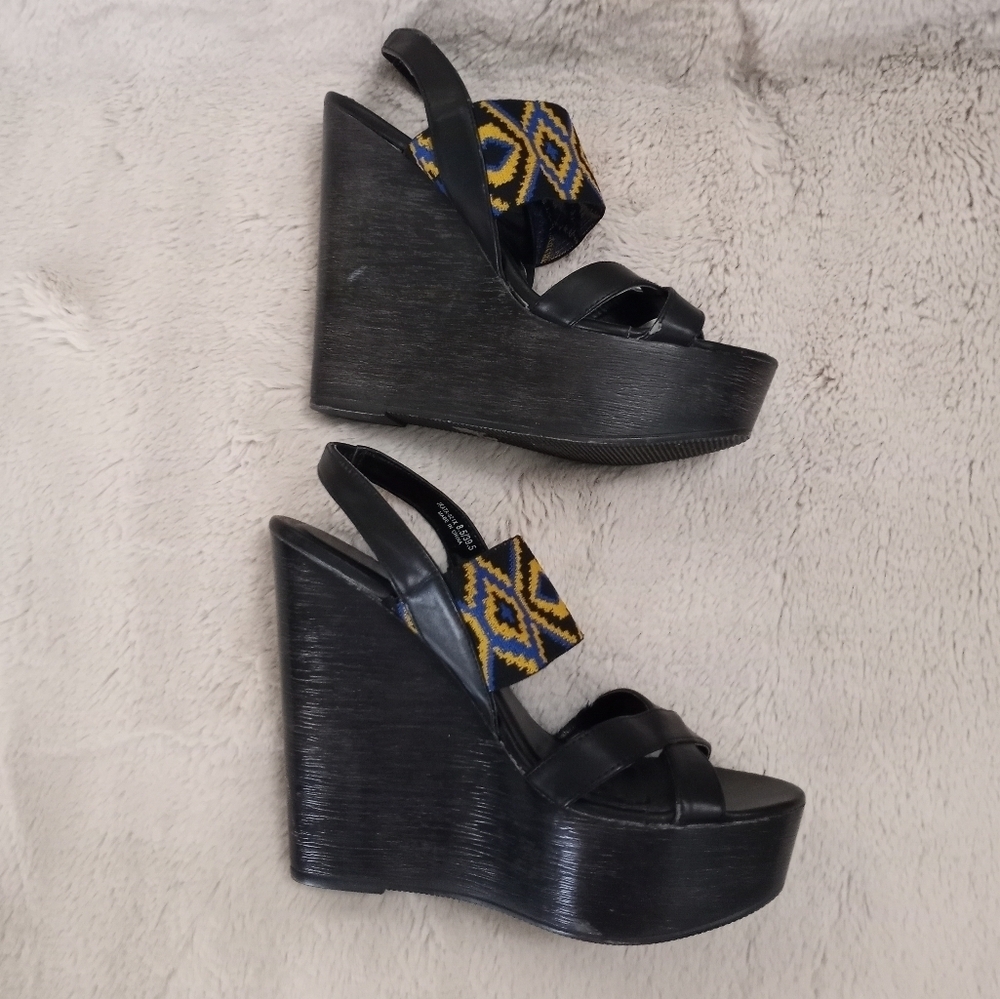Chinese Laundry Bohemian Batik Print Leather Strappy Slingback Platform Sandal - Picture 4 of 8